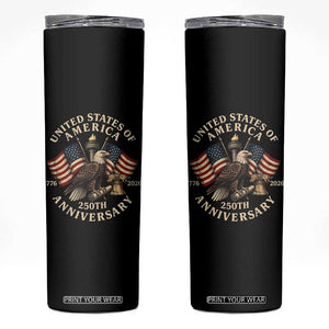 USA 250th Anniversary Skinny Tumbler Vintage Eagle US Flag Independence Day 4th July Patriotic TS10 Black Print Your Wear