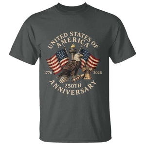 USA 250th Anniversary T Shirt Vintage Eagle US Flag Independence Day 4th July Patriotic TS10 Dark Heather Print Your Wear