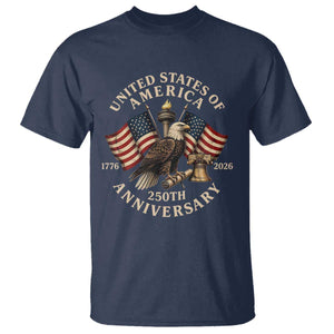 USA 250th Anniversary T Shirt Vintage Eagle US Flag Independence Day 4th July Patriotic TS10 Navy Print Your Wear