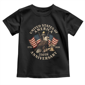 USA 250th Anniversary Toddler T Shirt Vintage Eagle US Flag Independence Day 4th July Patriotic TS10 Black Print Your Wear