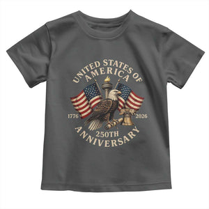 USA 250th Anniversary Toddler T Shirt Vintage Eagle US Flag Independence Day 4th July Patriotic TS10 Dark Heather Print Your Wear