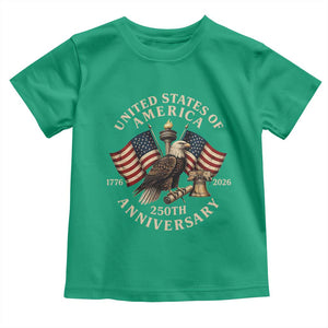 USA 250th Anniversary Toddler T Shirt Vintage Eagle US Flag Independence Day 4th July Patriotic TS10 Irish Green Print Your Wear