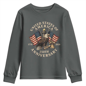 USA 250th Anniversary Youth Sweatshirt Vintage Eagle US Flag Independence Day 4th July Patriotic TS10 Dark Heather Print Your Wear