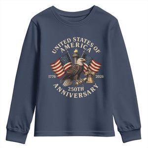 USA 250th Anniversary Youth Sweatshirt Vintage Eagle US Flag Independence Day 4th July Patriotic TS10 Navy Print Your Wear