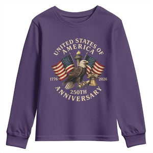 USA 250th Anniversary Youth Sweatshirt Vintage Eagle US Flag Independence Day 4th July Patriotic TS10 Purple Print Your Wear