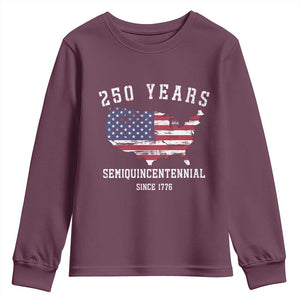USA 250th Anniversary Youth Sweatshirt United States Semiquincentennial 1776 2026 Patriotic Independence Day TS10 Maroon Print Your Wear