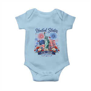 250th Anniversary USA Baby Onesie Patriotic Liberty Floral 250 Years American 4th July 1776 2026 TS10 Light Blue Print Your Wear