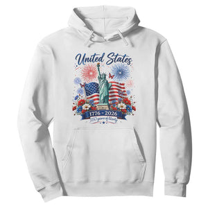 250th Anniversary USA Hoodie Patriotic Liberty Floral 250 Years American 4th July 1776 2026 TS10 White Print Your Wear