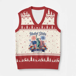 250th Anniversary USA V-Neck Knit Sweater Vest Patriotic Liberty Floral 250 Years American 4th July 1776 2026 TS10 Beige Red Print Your Wear