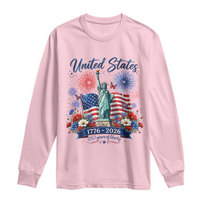 250th Anniversary USA Long Sleeve Shirt Patriotic Liberty Floral 250 Years American 4th July 1776 2026 TS10 Light Pink Print Your Wear