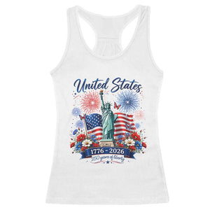 250th Anniversary USA Racerback Tank Top Patriotic Liberty Floral 250 Years American 4th July 1776 2026 TS10 White Print Your Wear