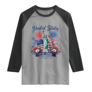250th Anniversary USA Raglan Shirt Patriotic Liberty Floral 250 Years American 4th July 1776 2026 TS10 Sport Gray Black Print Your Wear