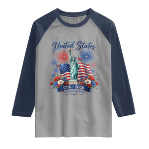 250th Anniversary USA Raglan Shirt Patriotic Liberty Floral 250 Years American 4th July 1776 2026 TS10 Sport Gray Navy Print Your Wear