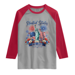 250th Anniversary USA Raglan Shirt Patriotic Liberty Floral 250 Years American 4th July 1776 2026 TS10 Sport Gray Red Print Your Wear