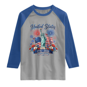 250th Anniversary USA Raglan Shirt Patriotic Liberty Floral 250 Years American 4th July 1776 2026 TS10 Sport Gray Royal Print Your Wear