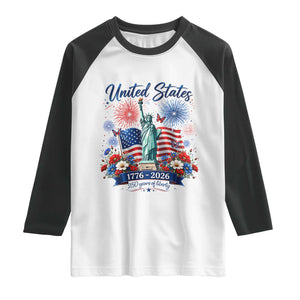 250th Anniversary USA Raglan Shirt Patriotic Liberty Floral 250 Years American 4th July 1776 2026 TS10 White Black Print Your Wear