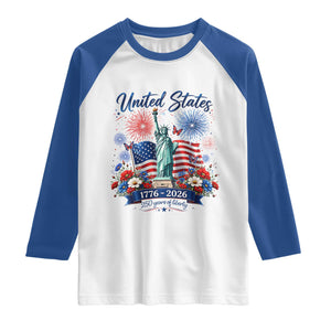 250th Anniversary USA Raglan Shirt Patriotic Liberty Floral 250 Years American 4th July 1776 2026 TS10 White Royal Print Your Wear
