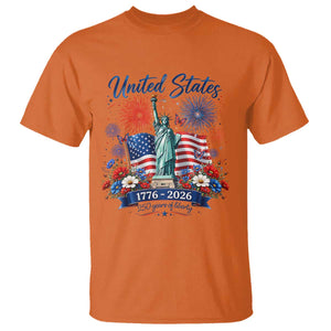 250th Anniversary USA T Shirt Patriotic Liberty Floral 250 Years American 4th July 1776 2026 TS10 Orange Print Your Wear