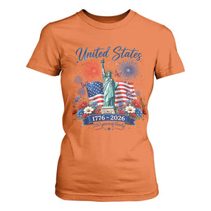 250th Anniversary USA T Shirt For Women Patriotic Liberty Floral 250 Years American 4th July 1776 2026 TS10 Orange Print Your Wear