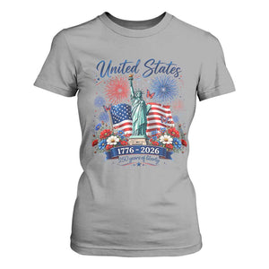 250th Anniversary USA T Shirt For Women Patriotic Liberty Floral 250 Years American 4th July 1776 2026 TS10 Sport Gray Print Your Wear