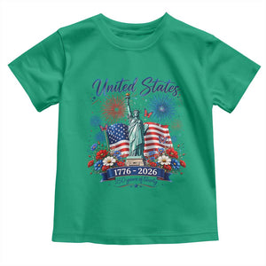 250th Anniversary USA Toddler T Shirt Patriotic Liberty Floral 250 Years American 4th July 1776 2026 TS10 Irish Green Print Your Wear