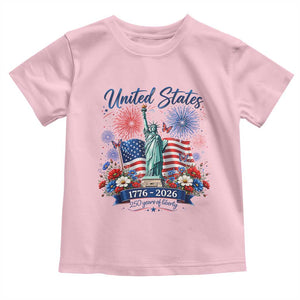 250th Anniversary USA Toddler T Shirt Patriotic Liberty Floral 250 Years American 4th July 1776 2026 TS10 Light Pink Print Your Wear