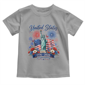250th Anniversary USA Toddler T Shirt Patriotic Liberty Floral 250 Years American 4th July 1776 2026 TS10 Sport Gray Print Your Wear