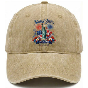 250th Anniversary USA Washed Cotton Baseball Cap Patriotic Liberty Floral 250 Years American 4th July 1776 2026 TS10 Print Your Wear