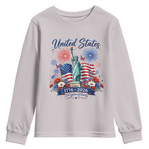 250th Anniversary USA Youth Sweatshirt Patriotic Liberty Floral 250 Years American 4th July 1776 2026 TS10 Ice Gray Print Your Wear