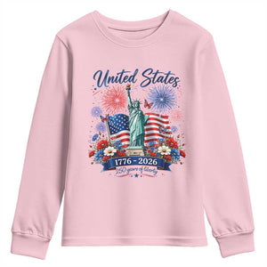 250th Anniversary USA Youth Sweatshirt Patriotic Liberty Floral 250 Years American 4th July 1776 2026 TS10 Light Pink Print Your Wear