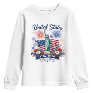 250th Anniversary USA Youth Sweatshirt Patriotic Liberty Floral 250 Years American 4th July 1776 2026 TS10 White Print Your Wear