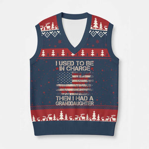 I Used To Be in Charge Then I Had A Granddaughter V-Neck Knit Sweater Vest Fathers Day Grandpa Gift American Flag