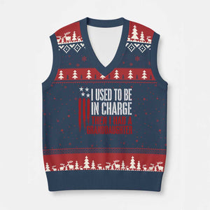 I Used To Be in Charge Then I Had A Granddaughter V-Neck Knit Sweater Vest Funny Saying Gag Gift Birthday Grandpa Fathers Day US Flag TS10 Navy Red Print Your Wear