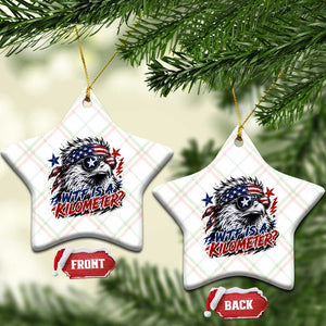 Funny 4th Of July WTF Is A Kilometer Ceramic Ornament Vintage USA Meme Patriotic Eagle Humor Independence Day