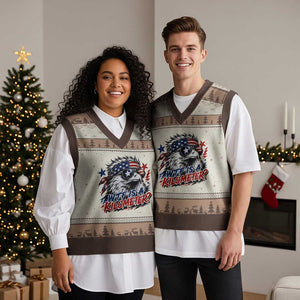 Funny 4th Of July WTF Is A Kilometer V-Neck Knit Sweater Vest Vintage USA Meme Patriotic Eagle Humor Independence Day