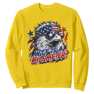 Funny 4th Of July WTF Is A Kilometer Sweatshirt Vintage USA Meme Patriotic Eagle Humor Independence Day