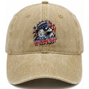 Funny 4th Of July WTF Is A Kilometer Washed Cotton Baseball Cap Vintage USA Meme Patriotic Eagle Humor Independence Day