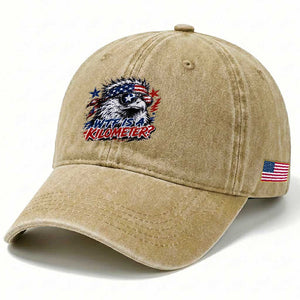 Funny 4th Of July WTF Is A Kilometer Washed Cotton Baseball Cap Vintage USA Meme Patriotic Eagle Humor Independence Day