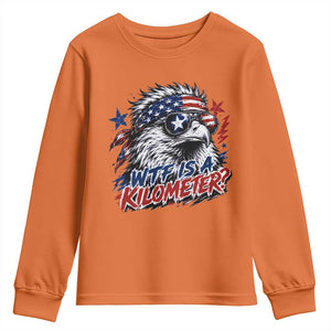 Funny 4th Of July WTF Is A Kilometer Youth Sweatshirt Vintage USA Meme Patriotic Eagle Humor Independence Day