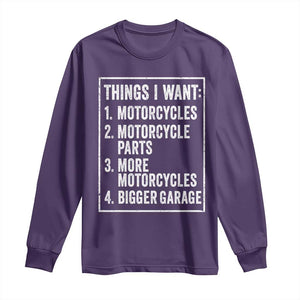 Funny Motorcycle Lovers Long Sleeve Shirt Things I Want Vintage Garage Graphic Bikers Club TS10 Purple Print Your Wear
