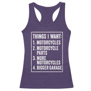 Funny Motorcycle Lovers Racerback Tank Top Things I Want Vintage Garage Graphic Bikers Club TS10 Purple Print Your Wear
