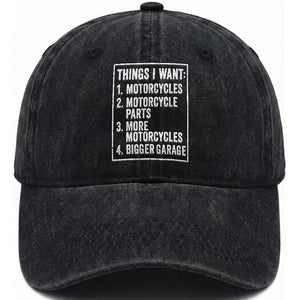 Funny Motorcycle Lovers Washed Cotton Baseball Cap Things I Want Vintage Garage Graphic Bikers Club TS10 Print Your Wear