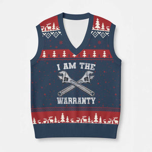 I Am The Warranty Mechanic V-Neck Knit Sweater Vest Car Repair Funny Handyman Distressed Graphic