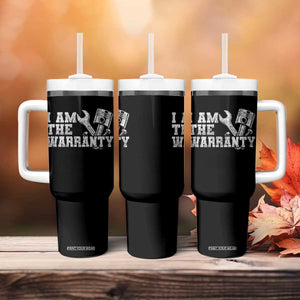I Am The Warranty Tumbler With Handle Race Car Parts Repair Guy Funny Mechanic