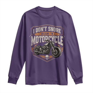 I Dont Snore I Dream Im A Motorcycle Rider Long Sleeve Shirt Snoring Biker Retro Bikers Club TS10 S Purple Print Your Wear