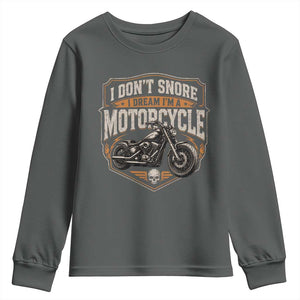 I Dont Snore I Dream Im A Motorcycle Rider Youth Sweatshirt Snoring Biker Retro Bikers Club TS10 Dark Heather Print Your Wear