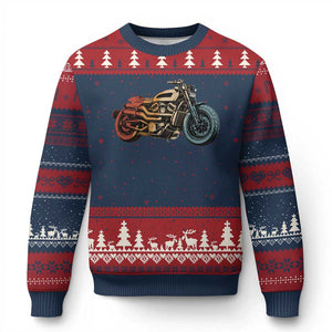 Vintage Motorcycle Ugly Christmas Sweater Retro Rider Graphic Motorcycle Enthusiasts Bikers Club TS10 Navy Red Print Your Wear