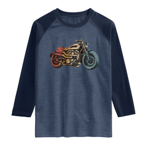 Vintage Motorcycle Raglan Shirt Retro Rider Graphic Motorcycle Enthusiasts Bikers Club TS10 Heather Denim Navy Print Your Wear