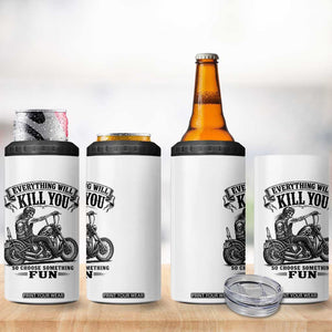 Skeleton Biker Vintage Motorcycle Graphic 4 in 1 Can Cooler Tumbler Everything Will Kill You So Choose Something Fun TS10 Print Your Wear