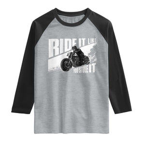 Ride It Like You Stole It Skeleton Biker Raglan Shirt Vintage Motorcycle Rider TS10 Heather Gray Black Print Your Wear